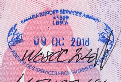 Border crossing stamp with date